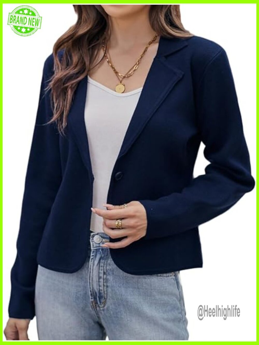 Cropped Sweater Blazer Lightweight Button Front Casual Work Jacket S-XXL